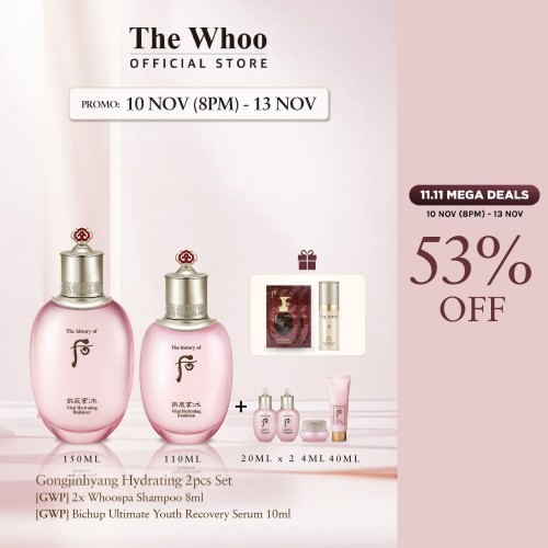 Gongjinhyang Hydrating 2pcs Set + Whoospa Shampoo 8ml + Bichup Ultimate Recovery Youth Serum 10ml